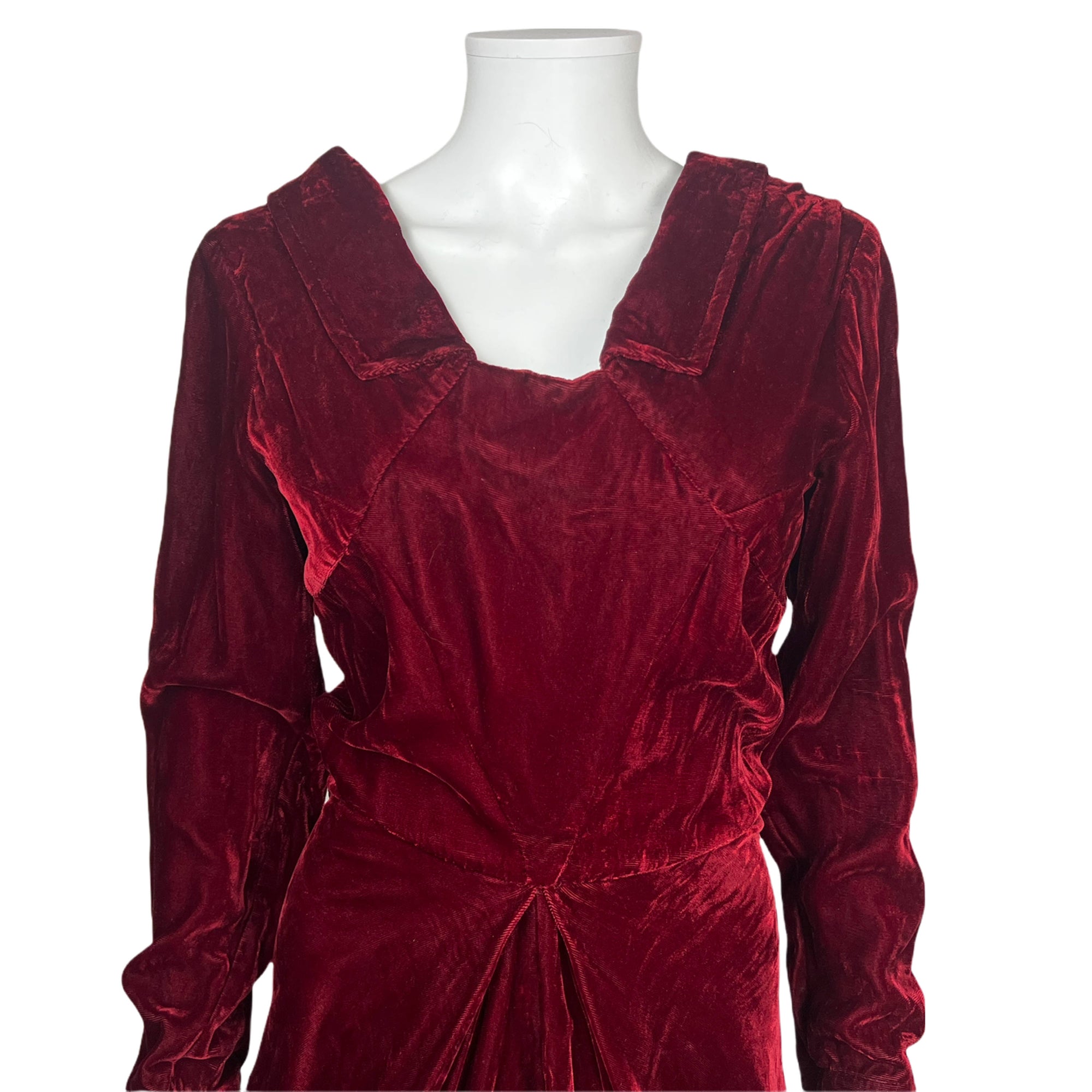 Vintage 1940s Velvet Evening Gown Claret Red Dress Size S