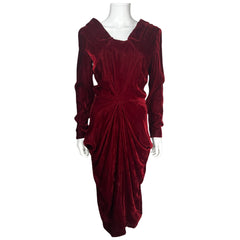 Vintage 1940s Velvet Evening Gown Claret Red Dress Size S