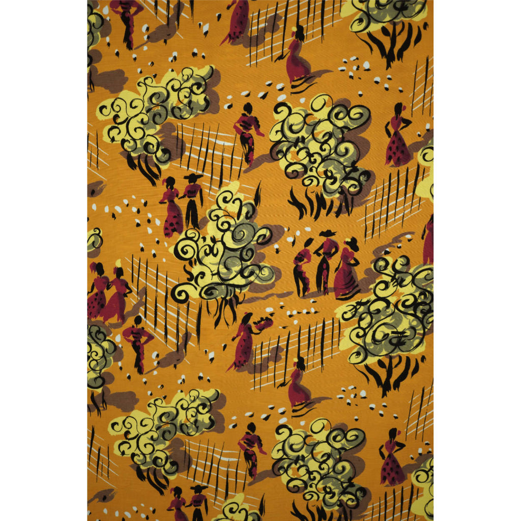 Vintage 1940s Sewing Fabric Novelty Print Faille Rayon Material 35.5” by 76” - Poppy's Vintage Clothing