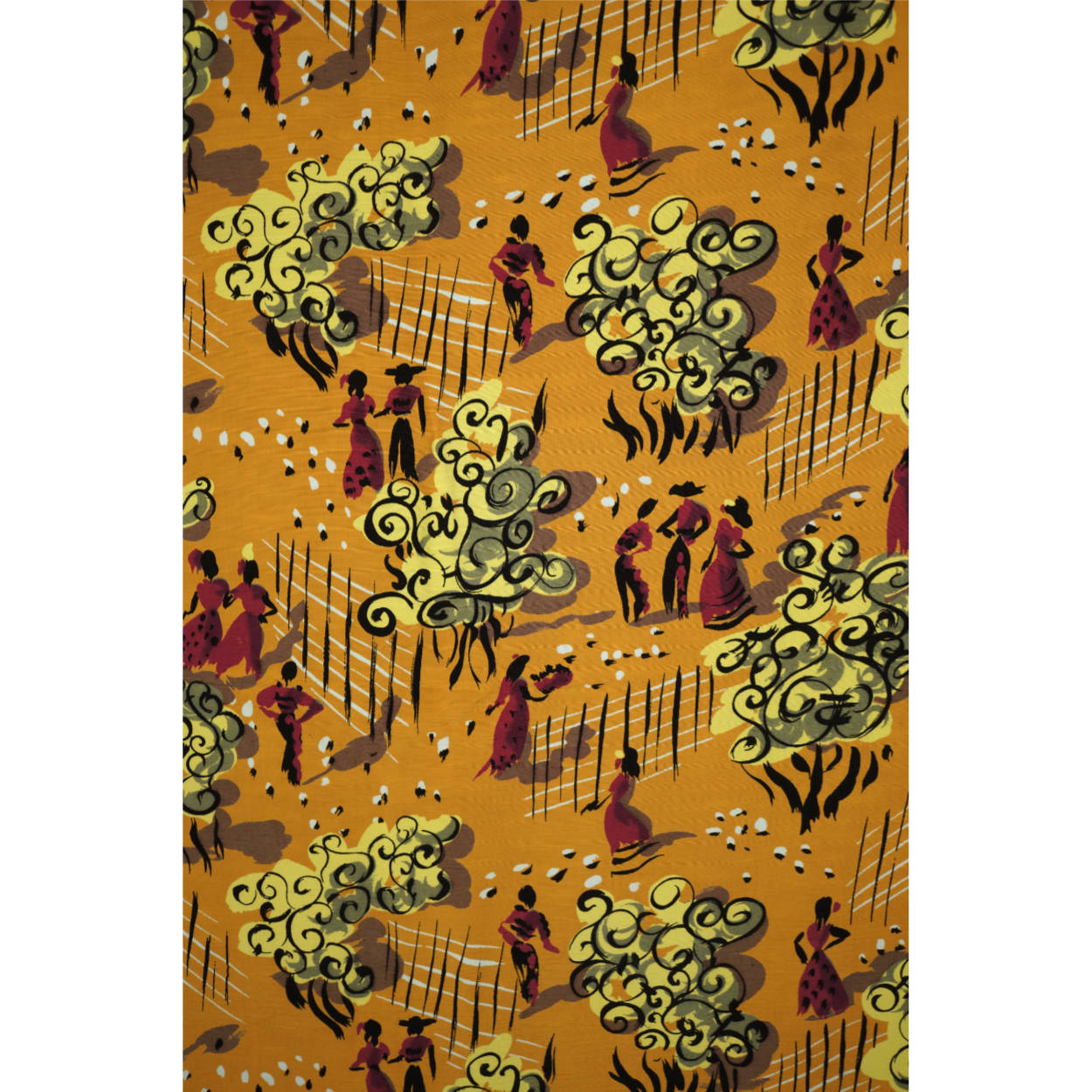 Vintage 1940s Sewing Fabric Novelty Print Faille Rayon Material 35.5” by 76” - Poppy's Vintage Clothing