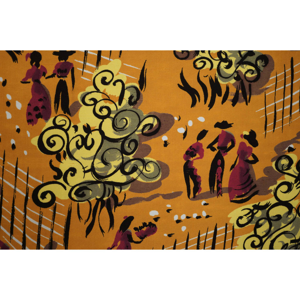 Vintage 1940s Sewing Fabric Novelty Print Faille Rayon Material 35.5” by 76” - Poppy's Vintage Clothing