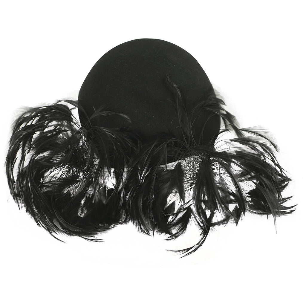 Vintage 1940s Cocktail Hat Black Felt Fascinator - Poppy's Vintage Clothing