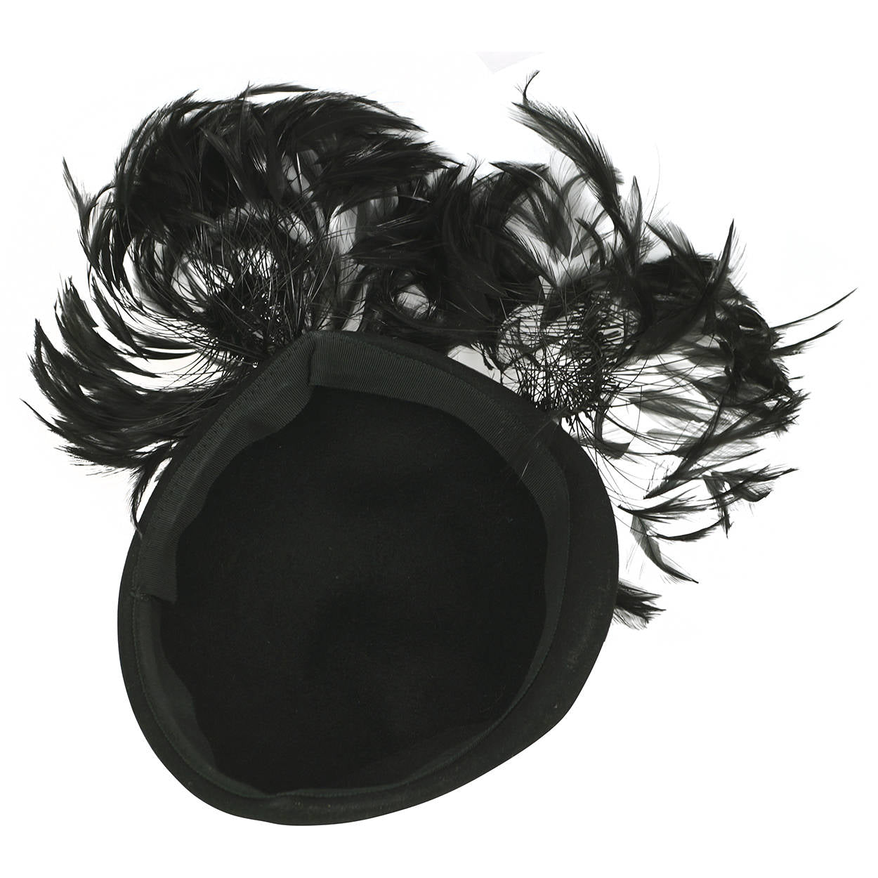 Vintage 1940s Cocktail Hat Black Felt Fascinator - Poppy's Vintage Clothing