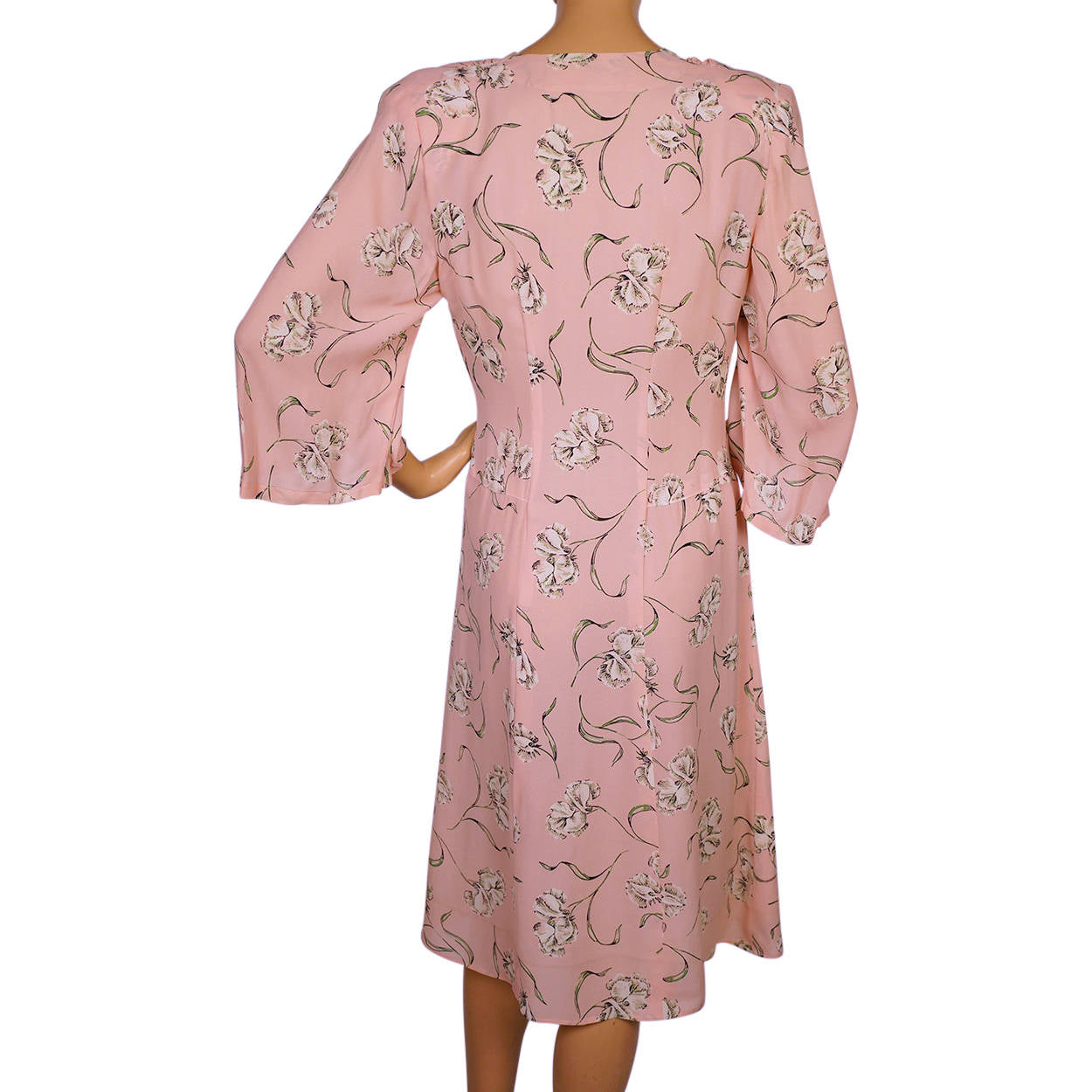Vintage 1940s Day Dress Floral Printed Pink Silk Chiffon Size M - Poppy's Vintage Clothing