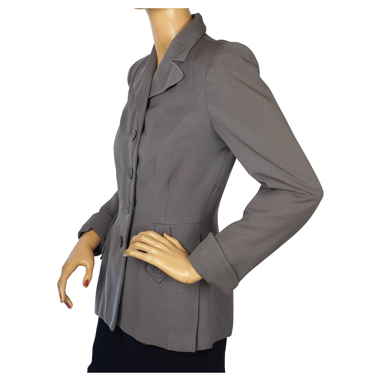 Vintage 1940s Ladies Suit Jacket Grey Gabardine WWII Era