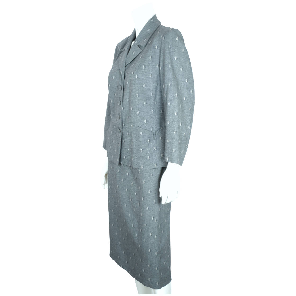 Vintage 1940s 50s Ladies Skirt Suit Silver Grey Wool Size L XL 36” Waist - Poppy's Vintage Clothing