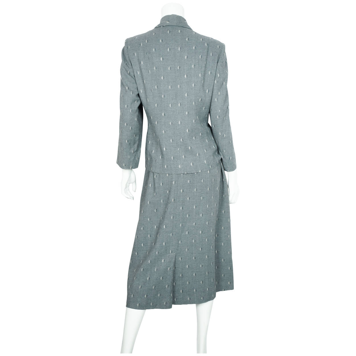 Vintage 1940s 50s Ladies Skirt Suit Silver Grey Wool Size L XL 36” Waist - Poppy's Vintage Clothing
