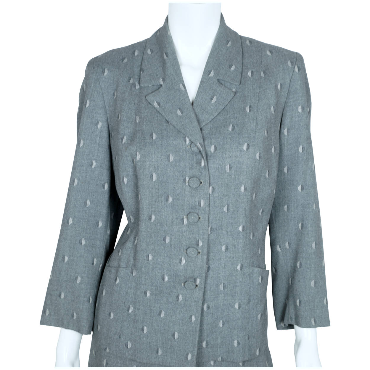 Vintage 1940s 50s Ladies Skirt Suit Silver Grey Wool Size L XL 36” Waist - Poppy's Vintage Clothing