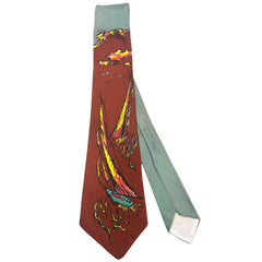 Vintage 1940s Hand Painted Tie Sailboat Swing Necktie Signed