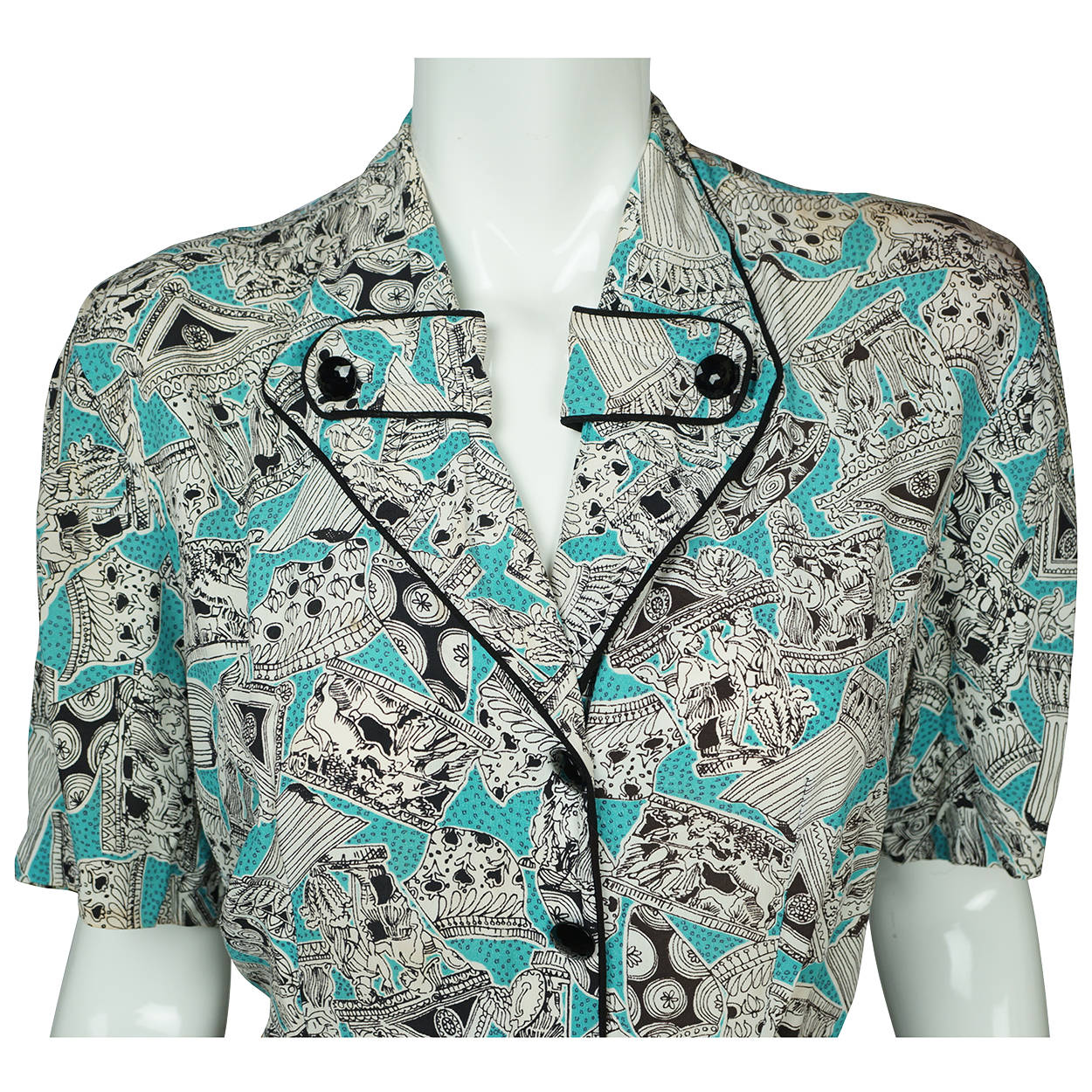 Vintage 1940s Novelty Print Dress Greco Roman Pattern Rayon Crepe Fabric As Is - Poppy's Vintage Clothing