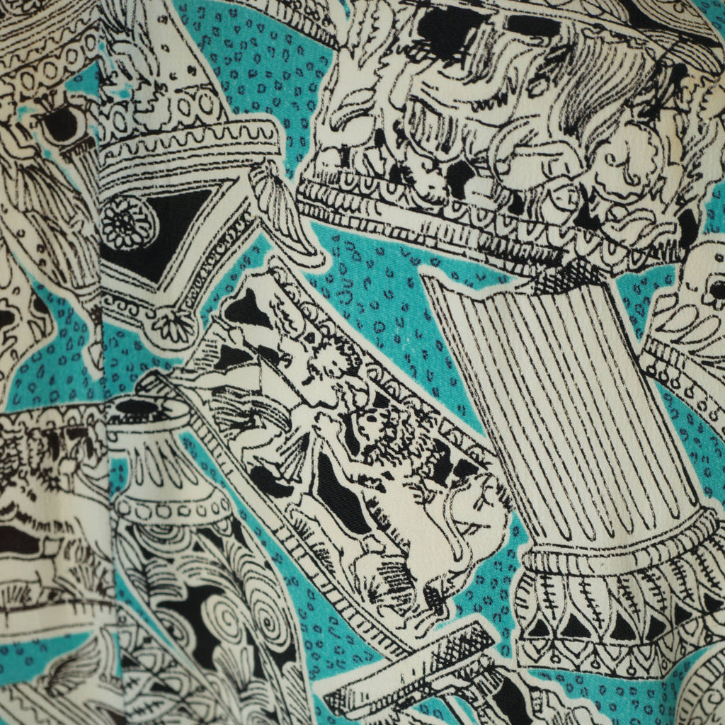 Vintage 1940s Novelty Print Dress Greco Roman Pattern Rayon Crepe Fabric As Is - Poppy's Vintage Clothing