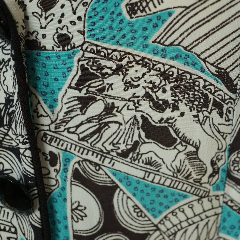 Vintage 1940s Novelty Print Dress Greco Roman Pattern Rayon Crepe Fabric As Is - Poppy's Vintage Clothing