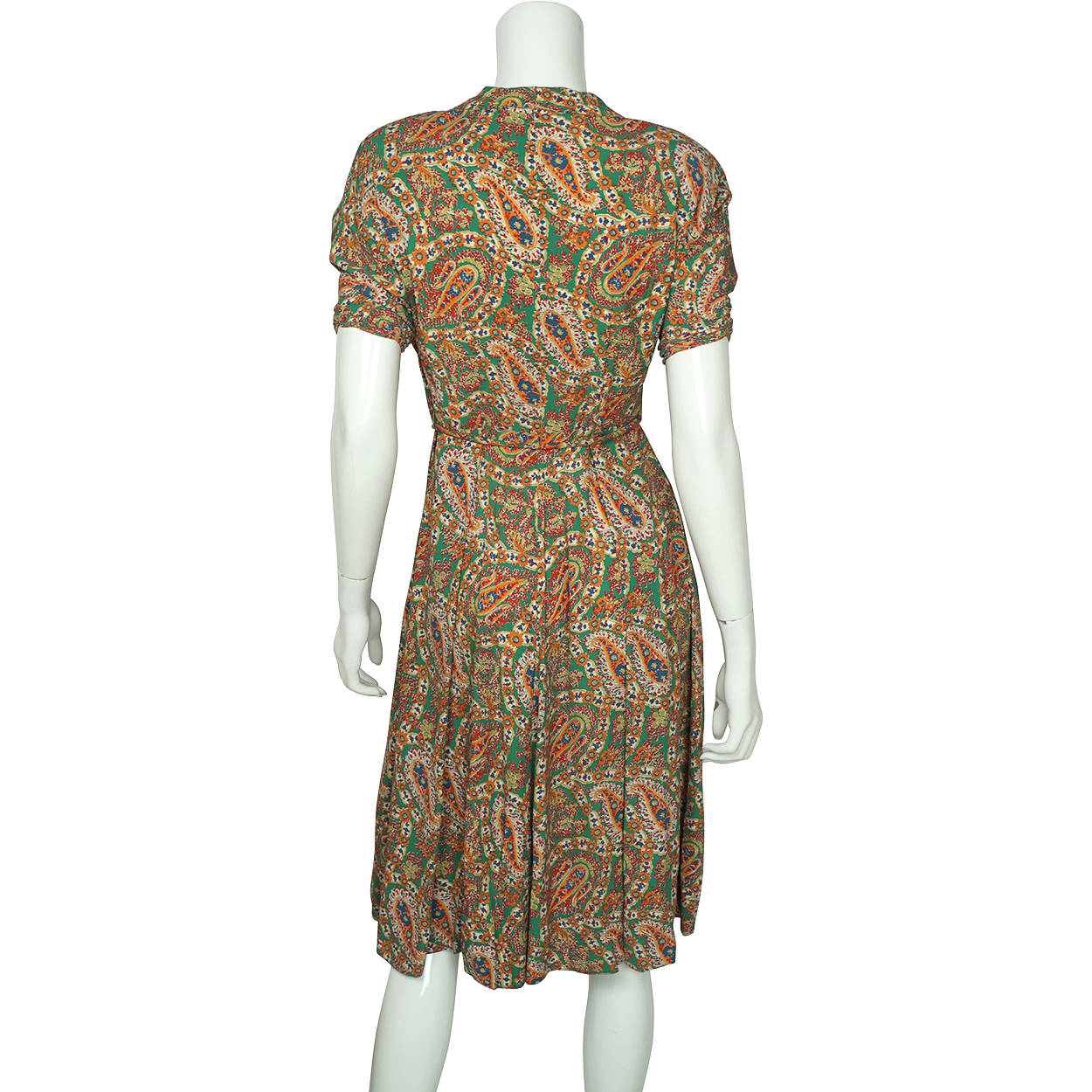 Vintage 1940s Day Dress Paisley Print Silk Crepe Size M