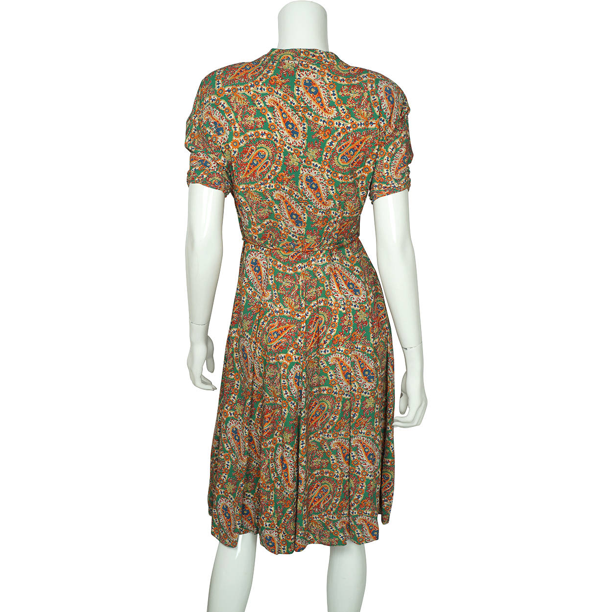 Vintage 1940s Day Dress Paisley Print Silk Crepe Size M - Poppy's Vintage Clothing