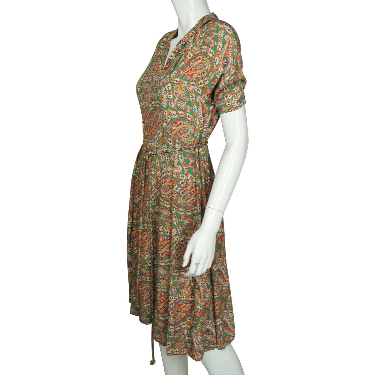 Vintage 1940s Day Dress Paisley Print Silk Crepe Size M - Poppy's Vintage Clothing