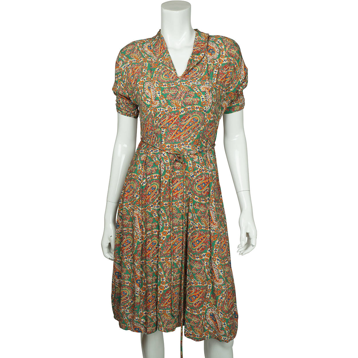 Vintage 1940s Day Dress Paisley Print Silk Crepe Size M - Poppy's Vintage Clothing