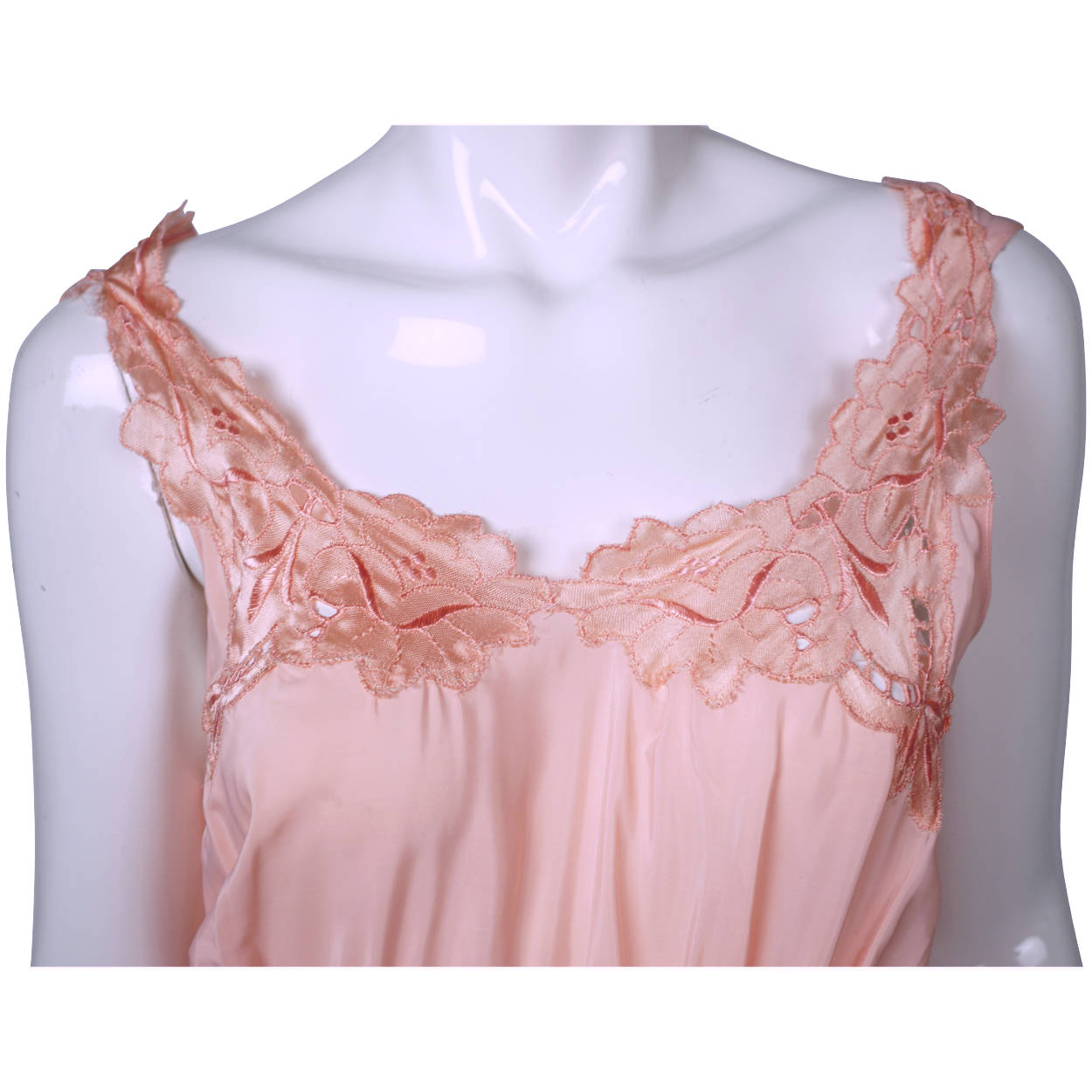 Vintage Nightie 1940s Pink Rayon Nightgown by Silknit w Floral Decoration Size 38 - Poppy's Vintage Clothing