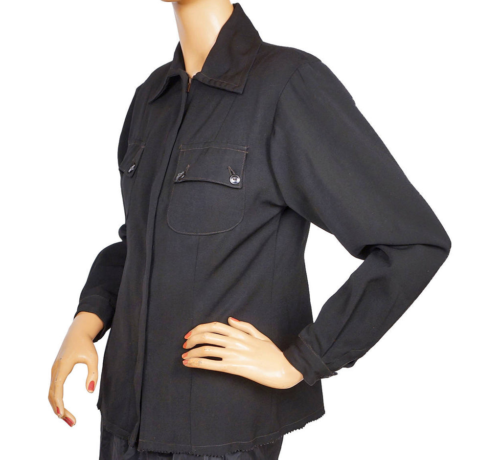 Vintage 1940s Ski Jacket Black Gabardine Peacock Brand Ladies Size M - Poppy's Vintage Clothing