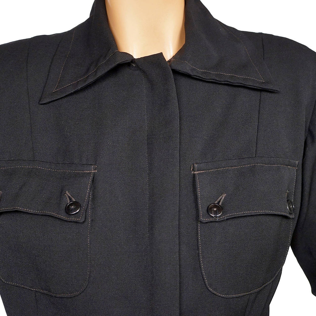 Vintage 1940s Ski Jacket Black Gabardine Peacock Brand Ladies Size M - Poppy's Vintage Clothing