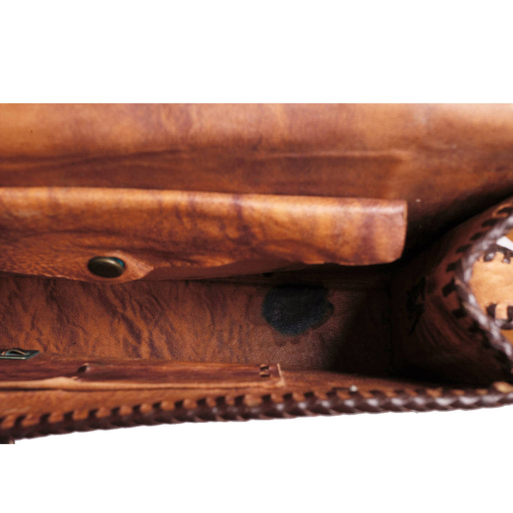 Vintage Hand Tooled Leather Handbag Purse 1940s Rose Motif Monogrammed EC - Poppy's Vintage Clothing