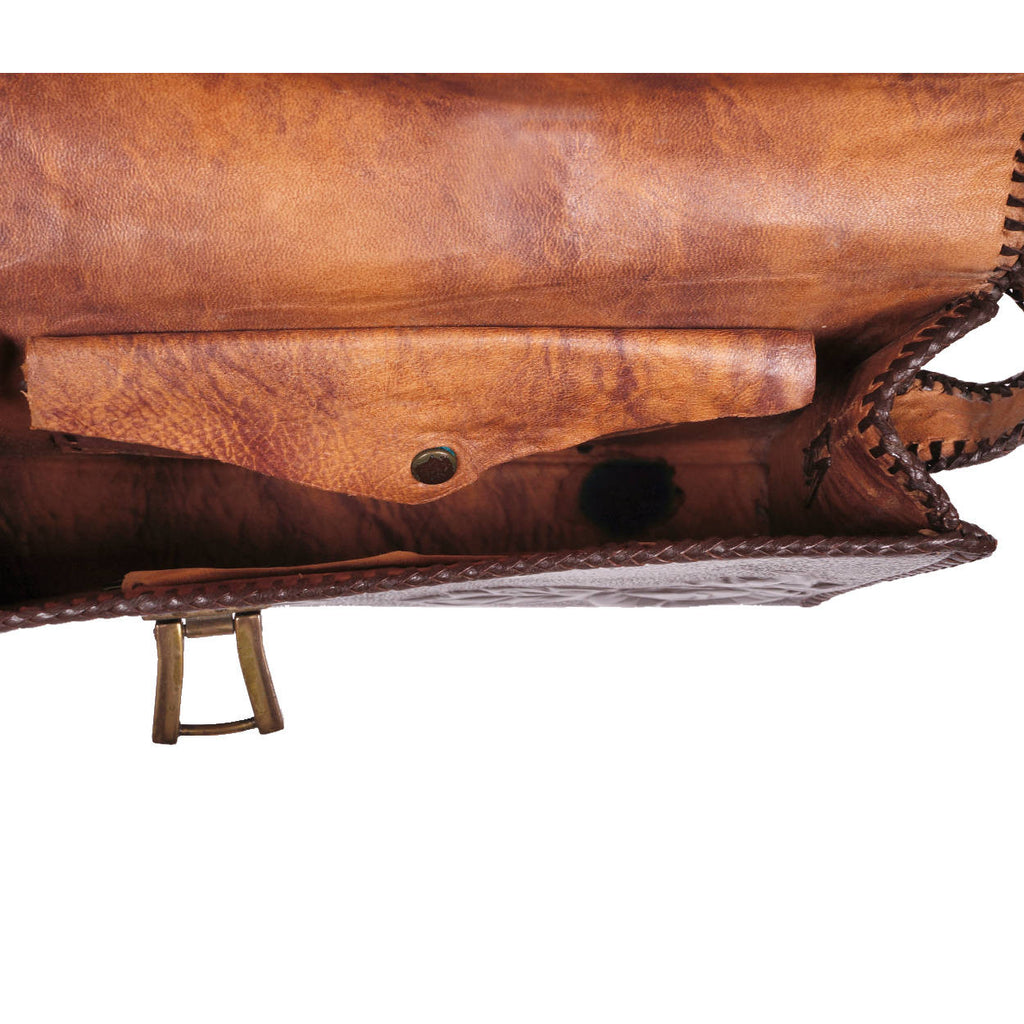 Vintage Hand Tooled Leather Handbag Purse 1940s Rose Motif Monogrammed EC - Poppy's Vintage Clothing