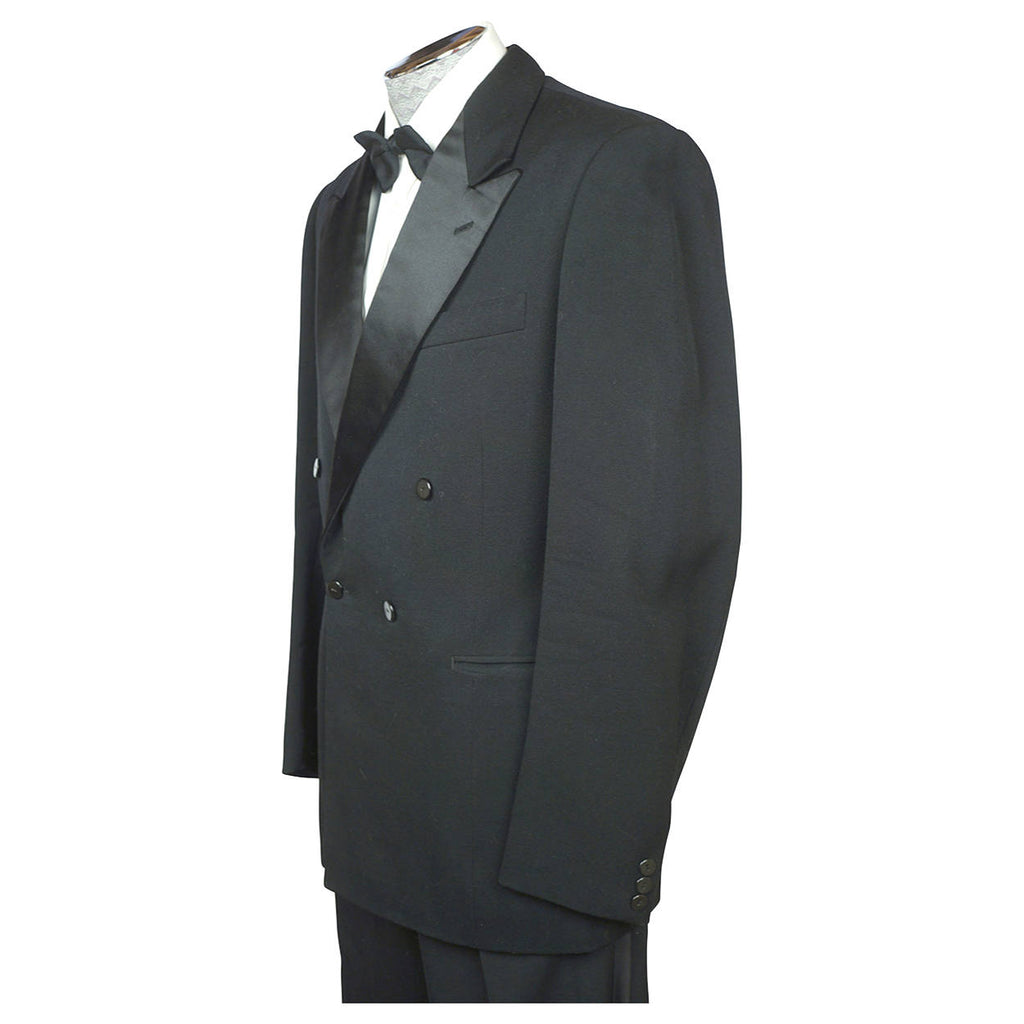 Vintage 1940s Mens Tux Dinner Jacket Fitted Tuxedo w Padded Shoulders Size M - Poppy's Vintage Clothing