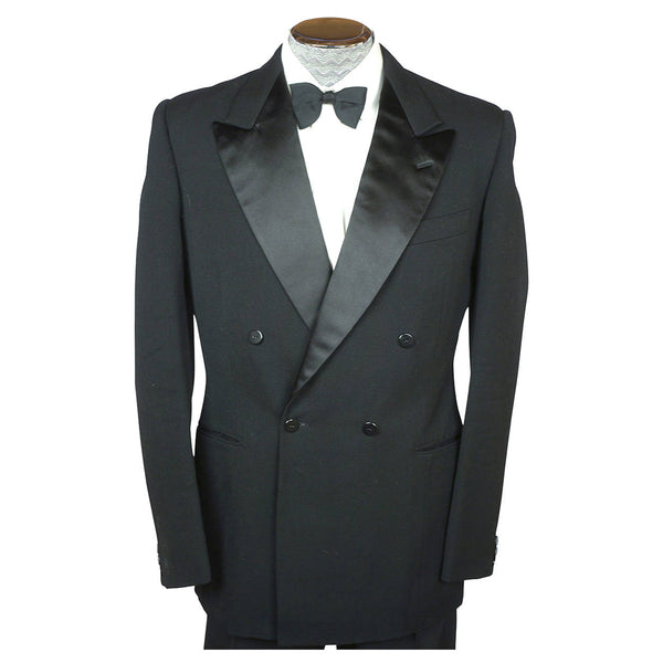 Vintage 1940s Mens Tux Dinner Jacket Fitted Tuxedo w Padded Shoulders Size M - Poppy's Vintage Clothing