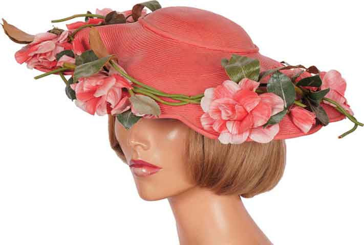 1940s Vintage Wide Brim Hat by Laddie Northridge Pink Straw