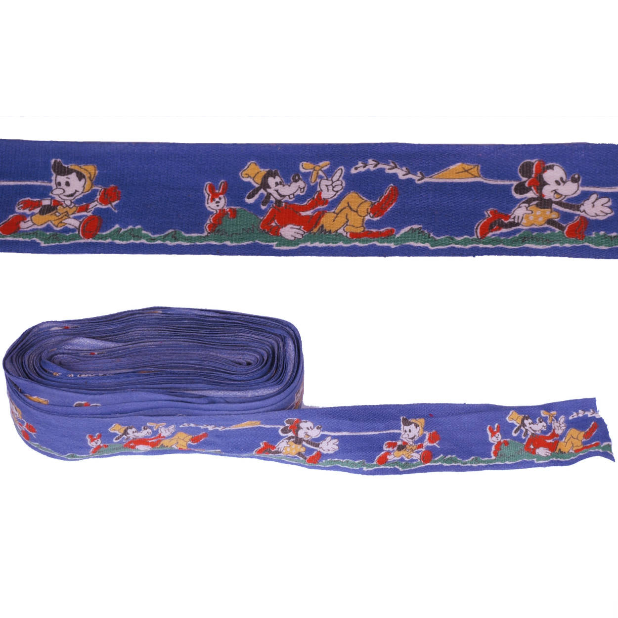 Vintage 1940s Walt Disney Cotton Ribbon Trim Mickey Mouse Goofy