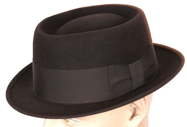 Vintage 1940s Pork Pie Hat - Flat Fedora Style - 7 3/8