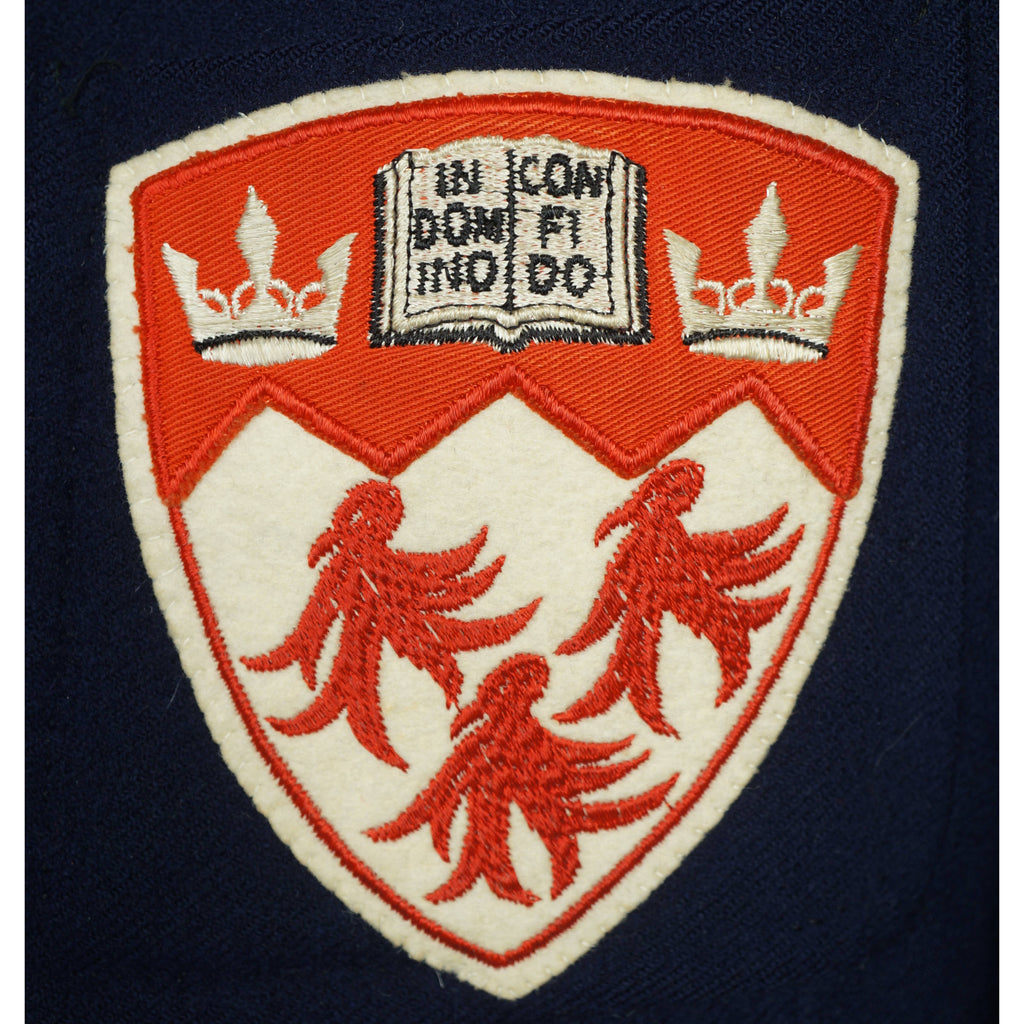 Vintage 1940s Blue Blazer with McGill University Crest 1949 - Poppy's Vintage Clothing