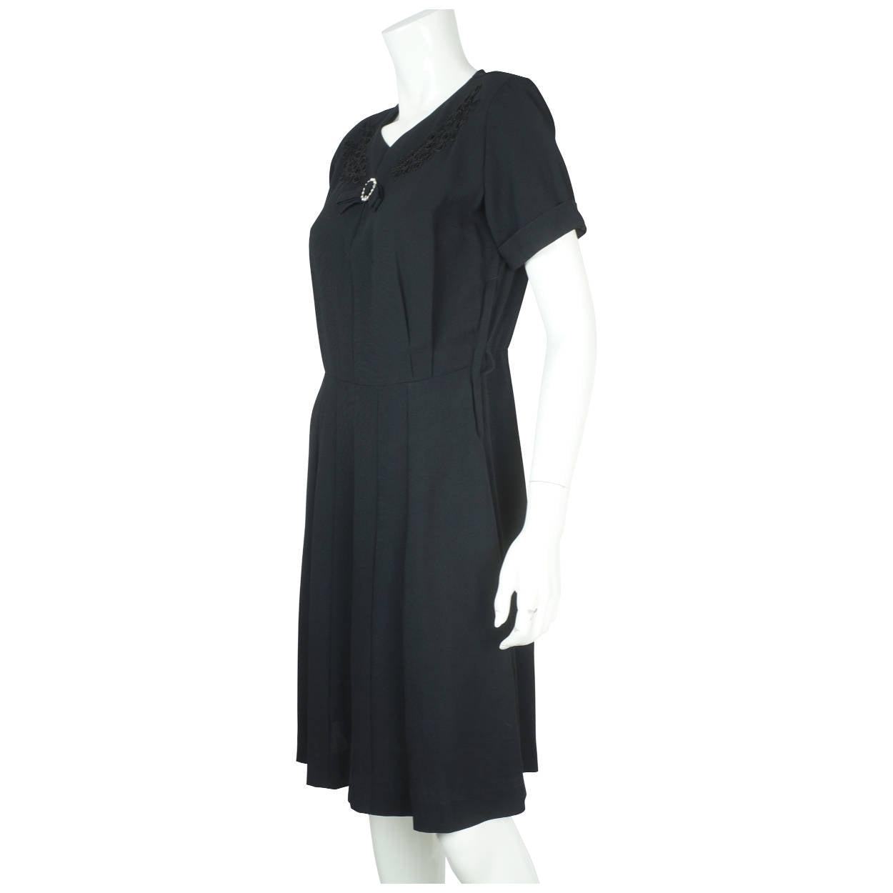 Vintage 1940s 50s Black Rayon Crepe Dress Size M - Poppy's Vintage Clothing