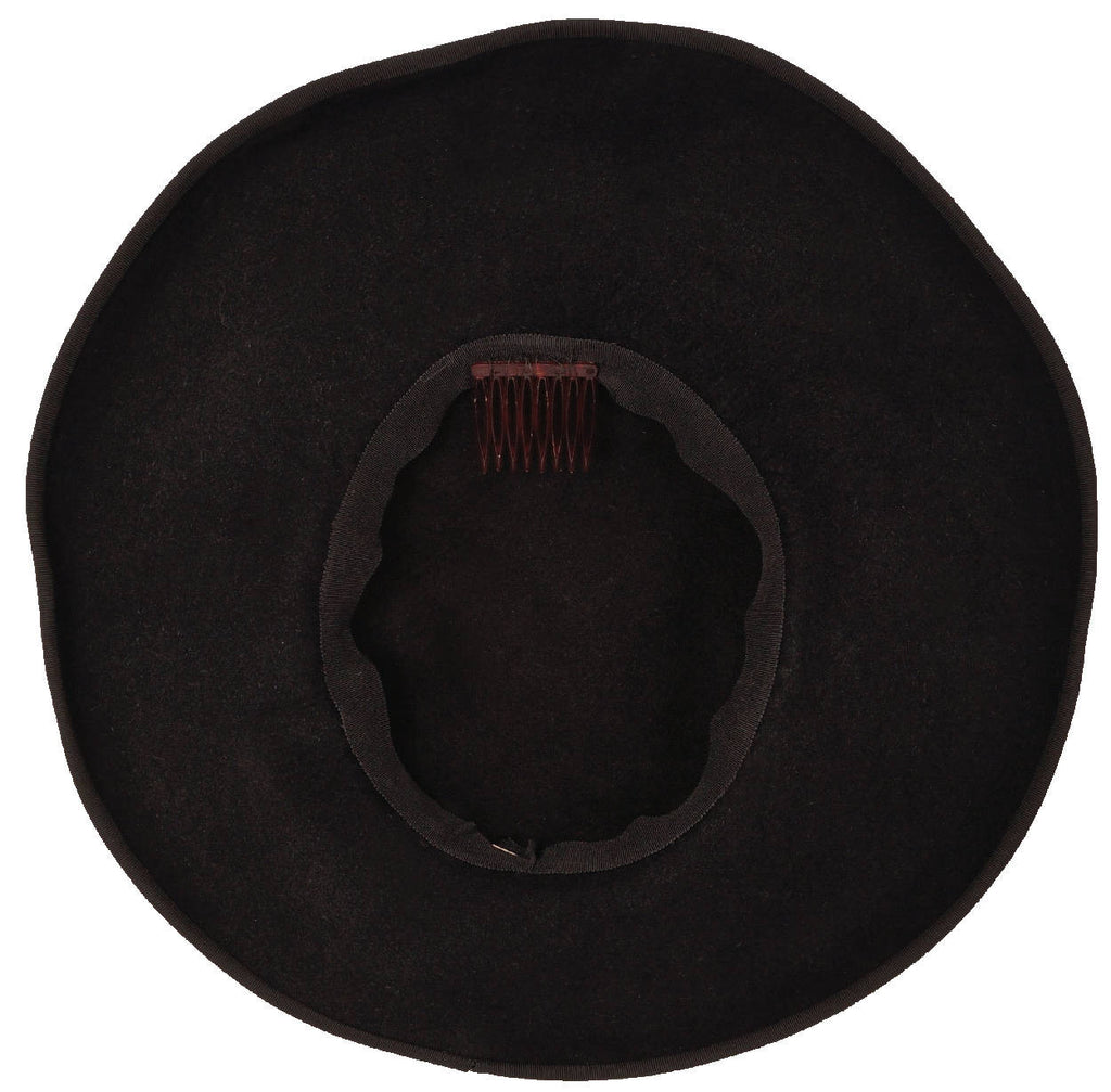 Vintage 1940s Wide Brim Black Felt Hat Ladies Size M - Poppy's Vintage Clothing