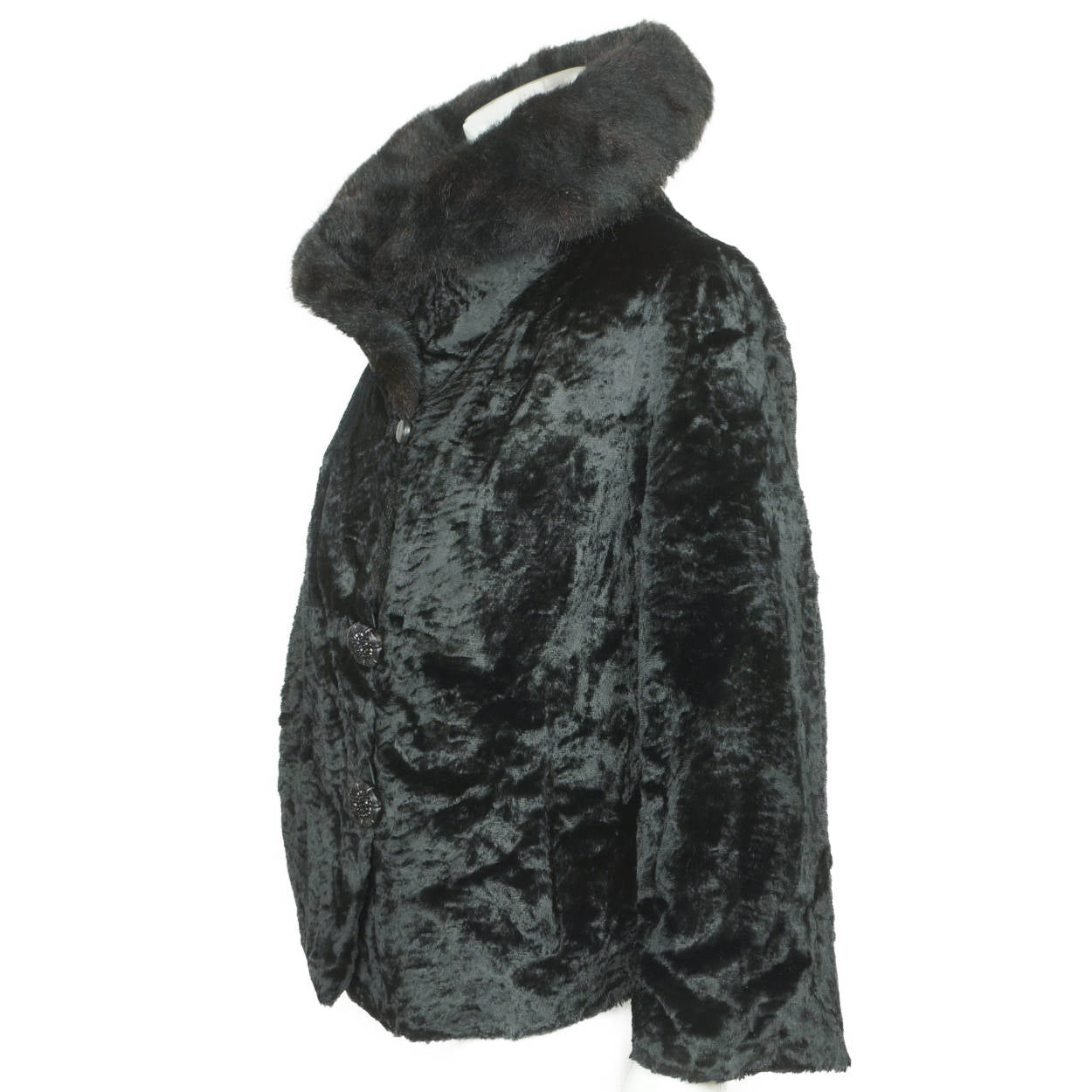 Vintage 1950s Black Velvet Faux Fur Jacket Short Coat Ladies Size M - Poppy's Vintage Clothing