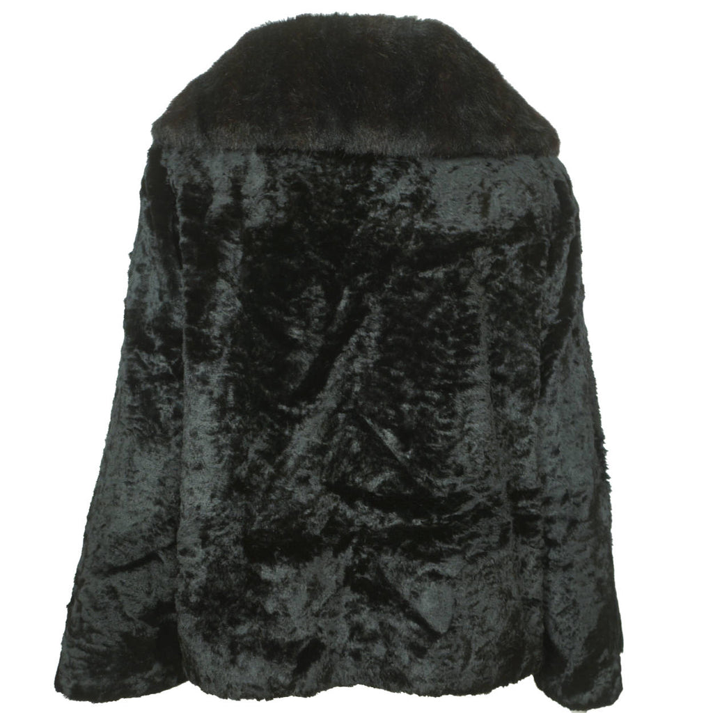 Vintage 1950s Black Velvet Faux Fur Jacket Short Coat Ladies Size M - Poppy's Vintage Clothing