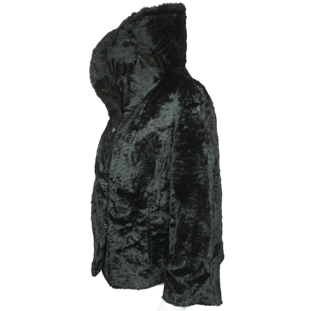 Vintage 1950s Black Velvet Faux Fur Jacket Short Coat Ladies Size M - Poppy's Vintage Clothing