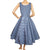 Vintage 50s Dress Blue Taffeta with Circular Detailing M L - Poppy's Vintage Clothing