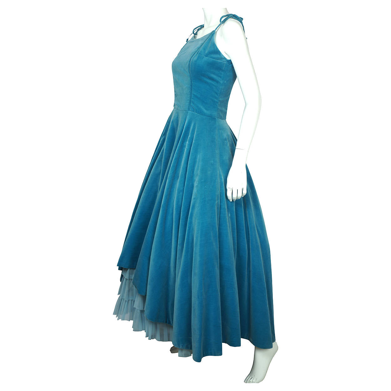 Vintage 1950s Velvet Ball Gown Formal Dress with Tulle Bottom Size M - Poppy's Vintage Clothing