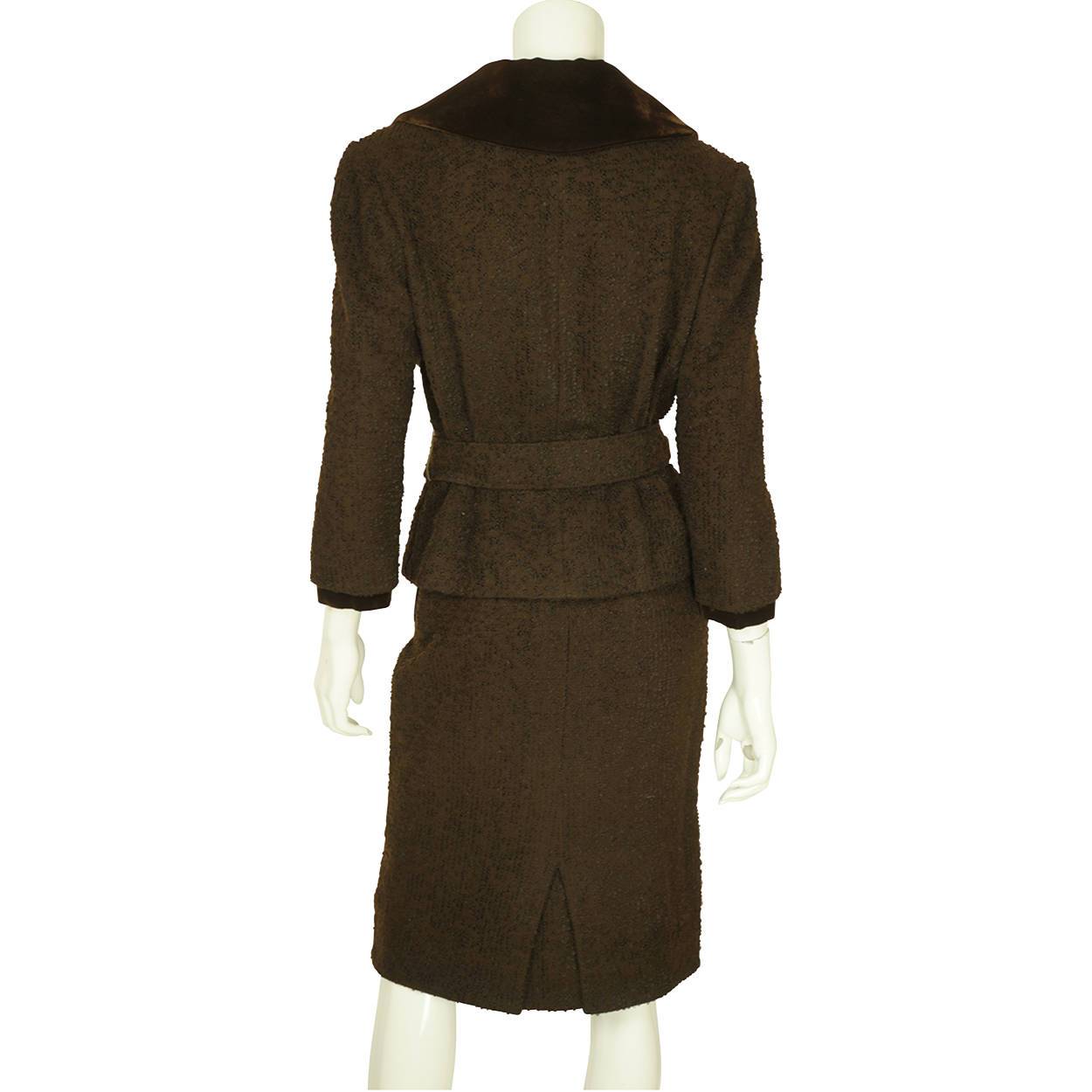 Vintage 1950s Skirt Suit Brown Boucle Wool Hand Tailored Size S M - Poppy's Vintage Clothing