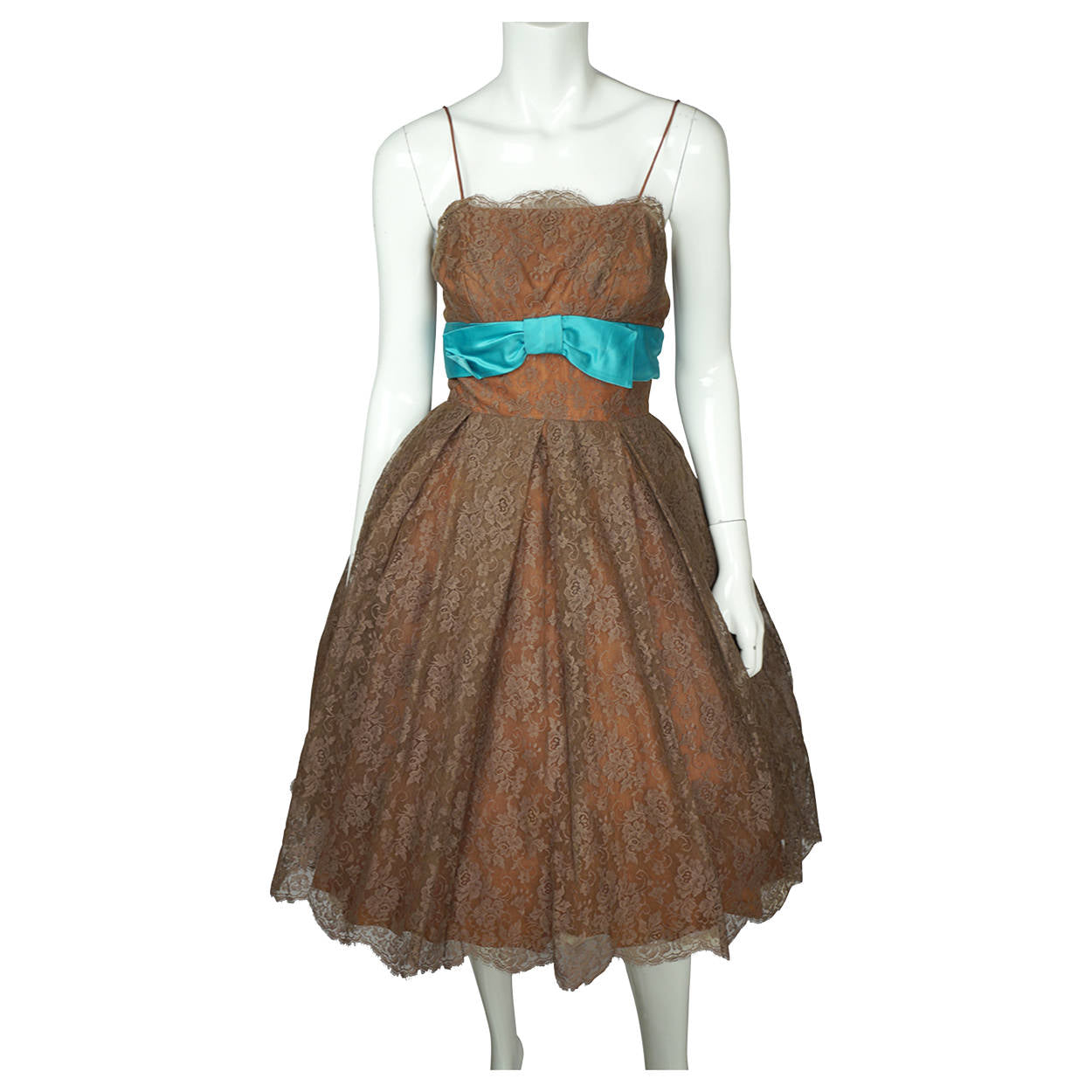 Vintage 50s Prom Dress Brown Chantilly Lace Size S - Poppy's Vintage Clothing