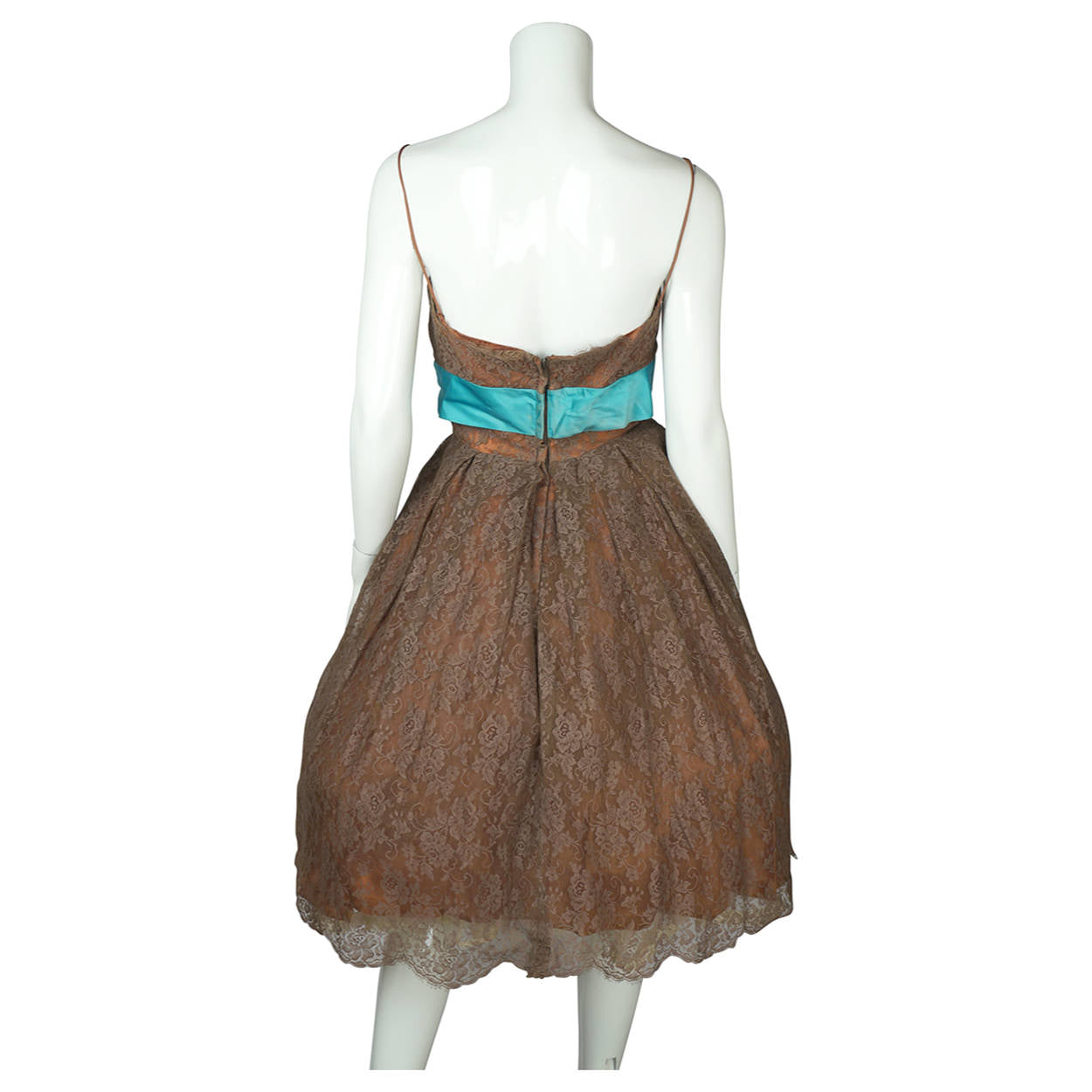 Vintage 50s Prom Dress Brown Chantilly Lace Size S - Poppy's Vintage Clothing