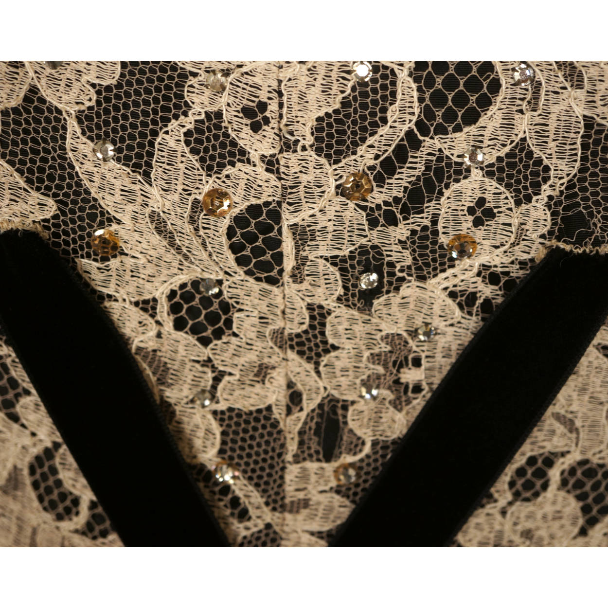 Vintage 1950s Lace Crinoline Dress with Black Velvet Trim Size M - Poppy's Vintage Clothing