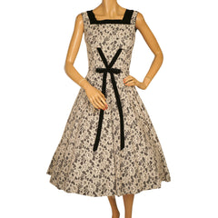 Vintage 1950s Lace Crinoline Dress with Black Velvet Trim Size M - Poppy's Vintage Clothing