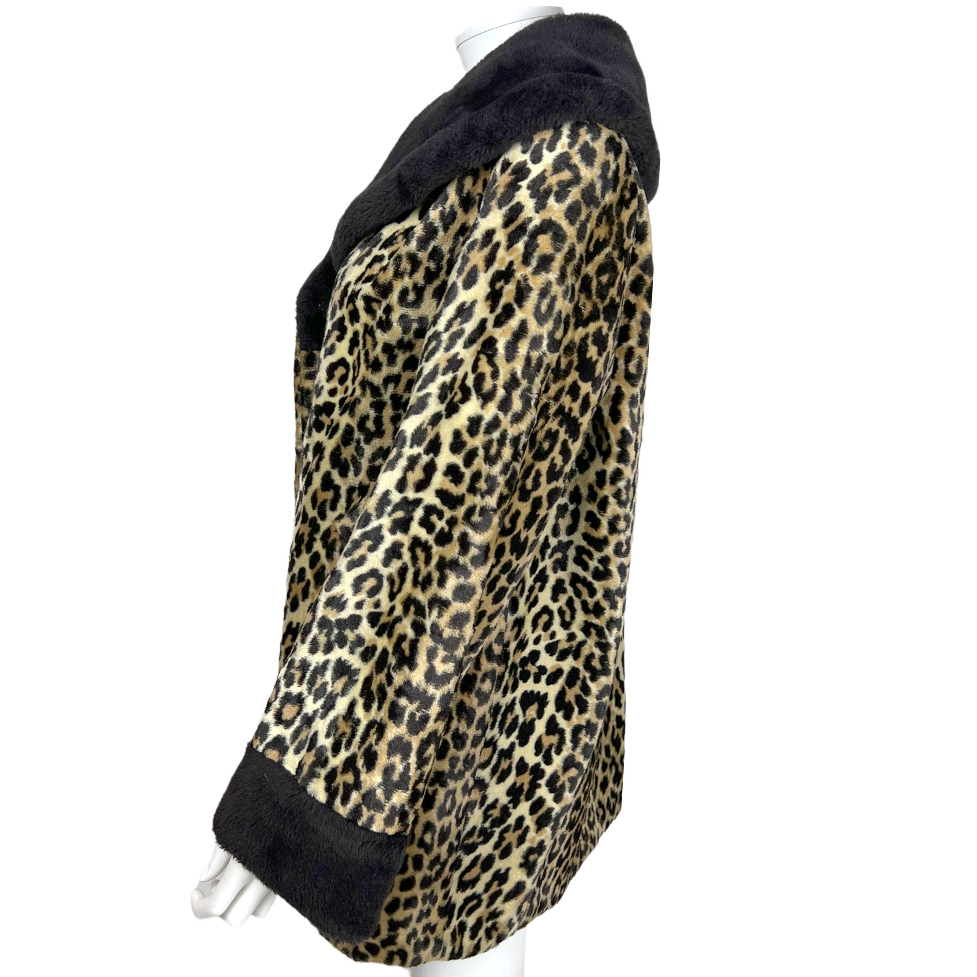 Vintage 1950s Leopard Print Coat Faux Fur Acrylic Pile Sz M