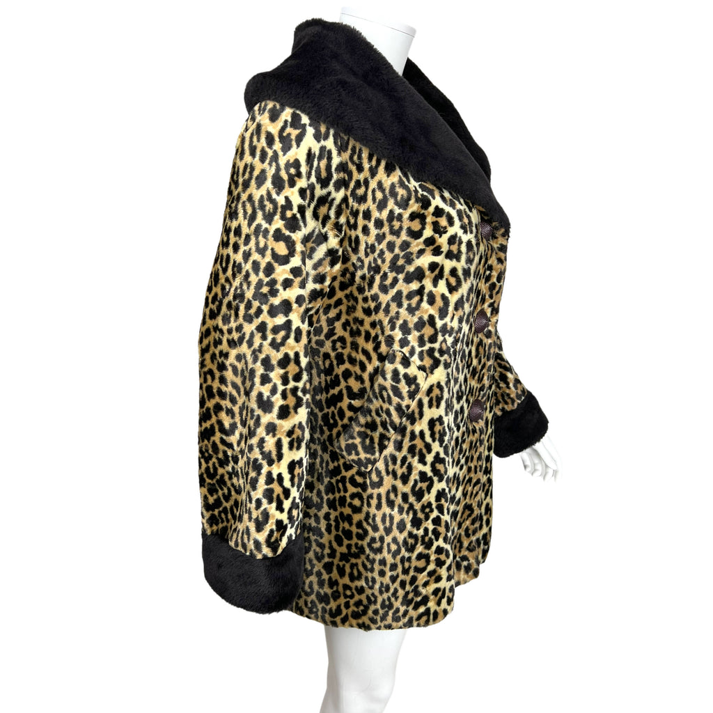 Vintage 1950s Leopard Print Coat Faux Fur Acrylic Pile Sz M