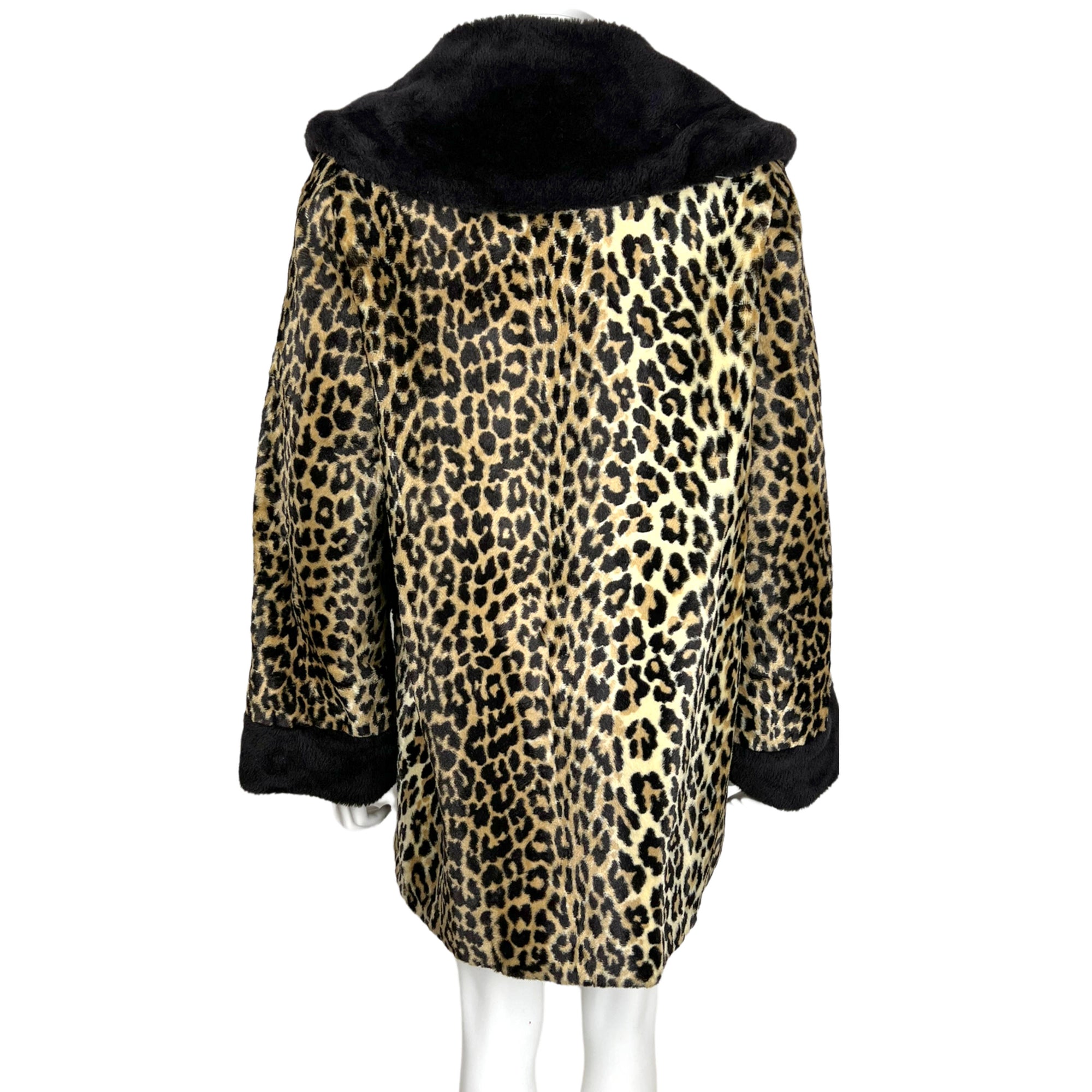 Vintage 1950s Leopard Print Coat Faux Fur Acrylic Pile Sz M'
