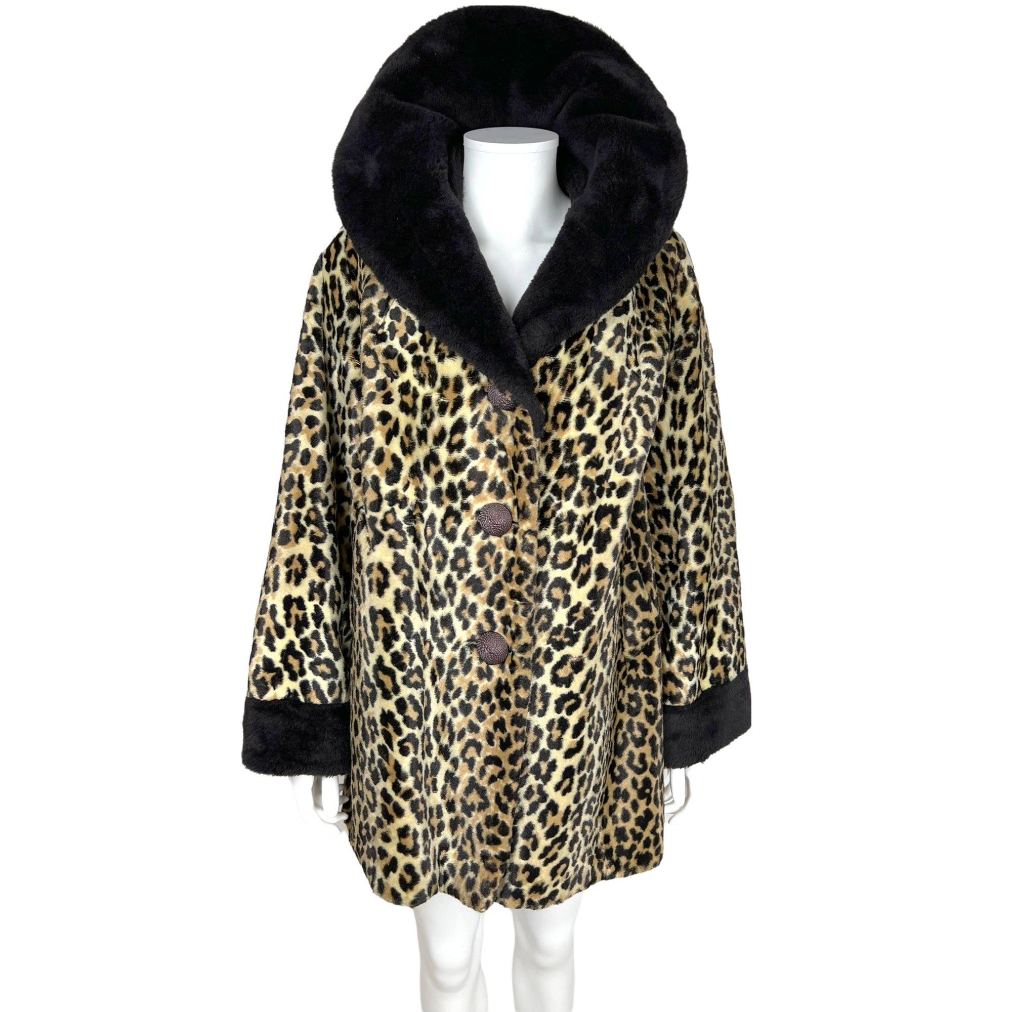 Vintage 1950s Leopard Print Coat Faux Fur Acrylic Pile Sz M