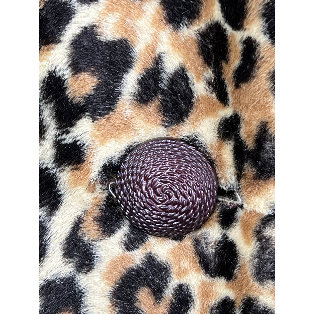 Vintage 1950s Leopard Print Coat Faux Fur Acrylic Pile Sz M
