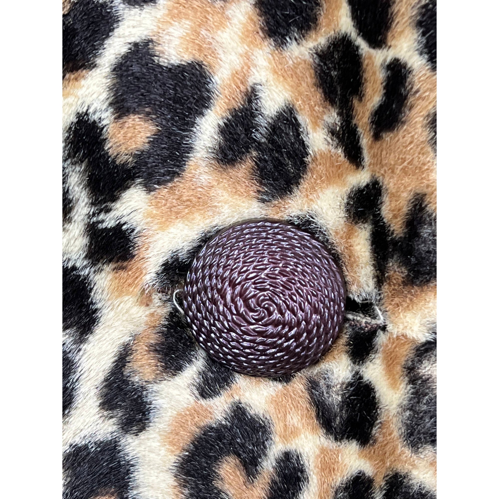 Vintage 1950s Leopard Print Coat Faux Fur Acrylic Pile Sz M