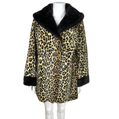 Vintage 1950s Leopard Print Coat Faux Fur Acrylic Pile Sz M